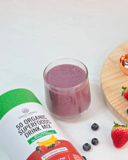 50 Organic Super Foods Drink Mix Berry Banana Nature's Nutrition
