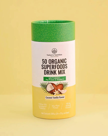 50 Organic Superfoods Drink Mix Coconut Vanilla Nature's Nutrition