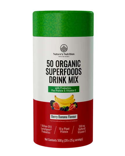 50 Organic Super Foods Drink Mix Berry Banana Nature's Nutrition