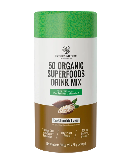 50 Organic Superfood Drink Mix Raw Chocolate Nature's Nutrition
