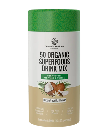 50 Organic Superfoods Drink Mix Coconut Vanilla Nature's Nutrition